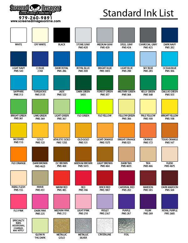 Koozie Color Chart